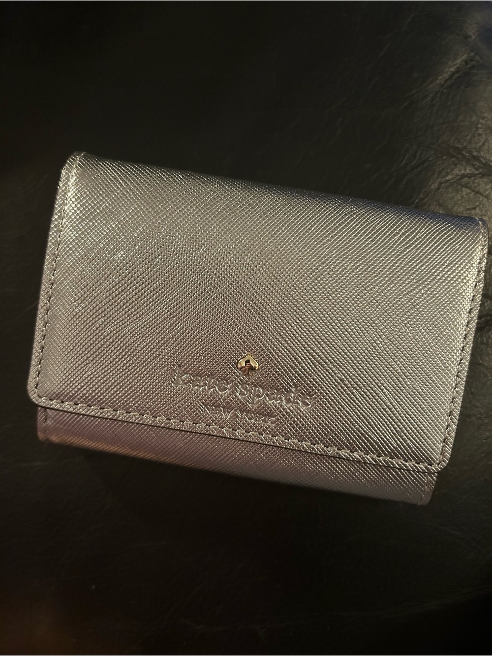 kate spade Metallic Silver Saffiano Leather Card Case